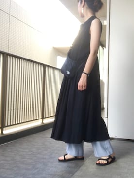 「センタープレスパンツ」｜「アイテム（シャツワンピース）」を使った、すぎこさん（レディース・157cm）の夏コーディネート