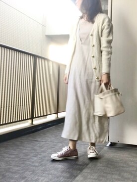 「ケーブルカーディガン」｜「アイテム（ワンピース/ドレス）」を使った、すぎこさん（レディース・157cm）の秋コーディネート