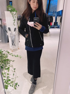 「H&M（エイチ・アンド・エム）のアイテム（ライダースジャケット）」を使った、CLさん（レディース・165cm）の冬コーディネート