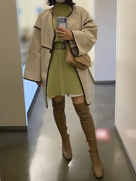 「Chico（チコ）のアイテム（ノーカラーコート）」を使った、woMiyowoo🌷.*さん（レディース・159cm）の冬コーディネート