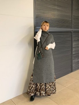「ロングニット」｜「アイテム（ワンピース/ドレス）」を使った、MAISON SPECIALさん（レディース・154cm）の冬コーディネート