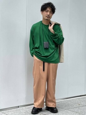 「MAISON SPECIAL（メゾンスペシャル）の《ユニセックスアイテム》ALBINI/アルビニ ヴィヴィッドカラースムースプライムオーバークルーネックロングスリーブTシャツ 【MAISON SPECIAL/メゾンスペシャル】（Tシャツ/カットソー）」を使った、MAISON SPECIALさん（メンズ・178cm）の秋コーディネート