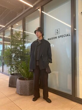 「MAISON SPECIAL（メゾンスペシャル）のアイテム（帽子）」を使った、MAISON SPECIALさん（メンズ・181cm）の秋コーディネート