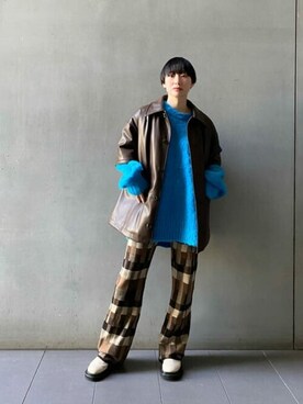 「ブルーニット」｜「アイテム（ブルゾン）」を使った、MAISON SPECIALさん（レディース・160cm）の秋コーディネート