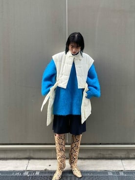 「ブルーニット」｜「アイテム（ブルゾン）」を使った、MAISON SPECIALさん（レディース・167cm）の冬コーディネート
