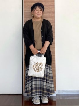 「カーディガンコーデ」｜「アイテム（ハンチング/ベレー帽）」を使った、kumiさん（レディース・152cm）の夏コーディネート