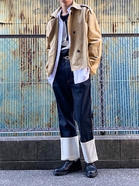 「unrelaxing（アンリラクシング）のアイテム（トレンチコート）」を使った、TenMuさん（メンズ・177cm）の冬コーディネート