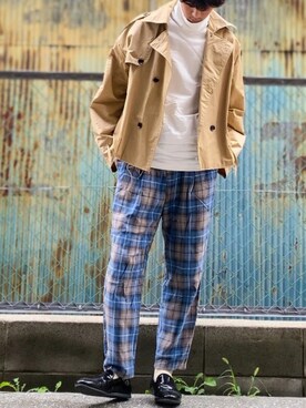 「unrelaxing（アンリラクシング）のアイテム（トレンチコート）」を使った、TenMuさん（メンズ・177cm）の秋コーディネート