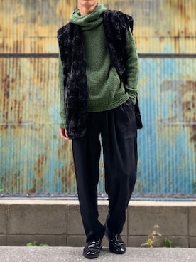 「Yohji Yamamoto（ヨウジヤマモト）のアイテム（スラックス）」を使った、TenMuさん（メンズ・177cm）の冬コーディネート