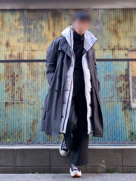 「JOHN LAWRENCE SULLIVAN（ジョンローレンスサリバン）のRIGID DENIM WIDE PANTS（デニムパンツ）」を使った、TenMuさん（メンズ・177cm）の冬コーディネート