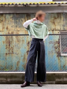 「JOHN LAWRENCE SULLIVAN（ジョンローレンスサリバン）のRIGID DENIM WIDE PANTS（デニムパンツ）」を使った、TenMuさん（メンズ・177cm）の春コーディネート