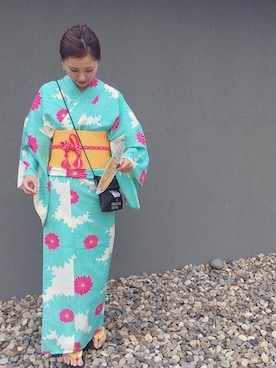 「イエロー」｜「アイテム（浴衣）」を使った、KIYOEさん（レディース・160cm）の夏コーディネート