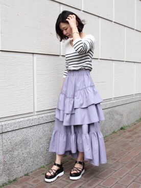 「RANDA（ランダ）のアイテム（スカート）」を使った、nakamura sayakaさん（レディース・156cm）の春コーディネート