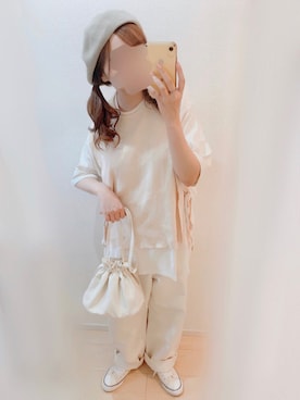 「消えそうな色コーデ」｜「アイテム（ハンチング/ベレー帽）」を使った、まる☺︎さん（レディース・157cm）の秋コーディネート