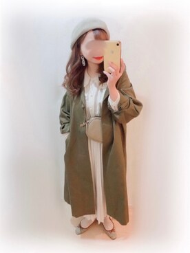 「sakishimatokyo（サキシマトーキョー）のアイテム（チェスターコート）」を使った、まる☺︎さん（レディース・157cm）の春コーディネート