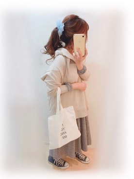「sakishimatokyo（サキシマトーキョー）のアイテム（スウェット）」を使った、まる☺︎さん（レディース・157cm）の春コーディネート