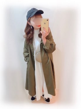 「sakishimatokyo（サキシマトーキョー）のアイテム（チェスターコート）」を使った、まる☺︎さん（レディース・157cm）の春コーディネート