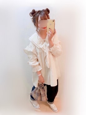 「sakishimatokyo（サキシマトーキョー）のアイテム（チュニック）」を使った、まる☺︎さん（レディース・157cm）の春コーディネート