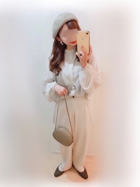 「シースルー」｜「アイテム（ハンチング/ベレー帽）」を使った、まる☺︎さん（レディース・157cm）の春コーディネート