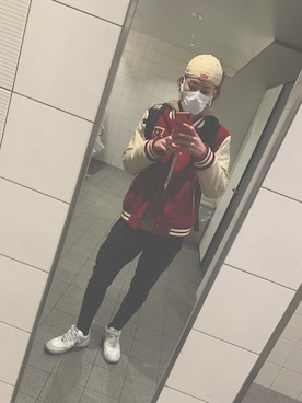 「no brand（ノーブランド）のアイテム（スタジャン）」を使った、千尋さん（メンズ・180cm）の冬コーディネート