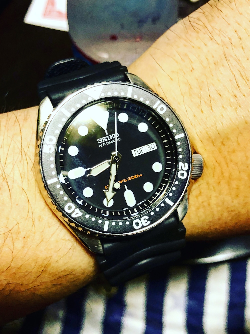 「ダイバーズウォッチ、SEIKO、腕時計、ブラック」｜「SEIKOのアイテム（アナログ腕時計、ブラック系）」を使った、greenday86さん（メンズ・182cm）の夏コーディネートの1枚目の写真