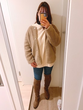 「SHIPS（シップス）のアイテム（ノーカラーコート）」を使った、cotoさん（レディース・161cm）の冬コーディネート