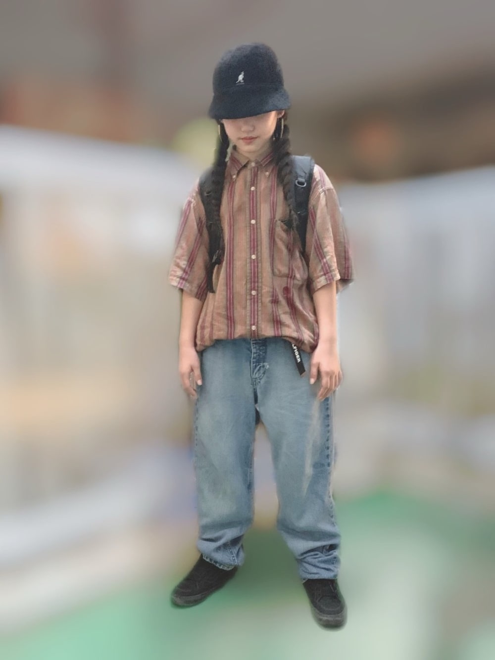 「オーバーサイズ、90s、HIPHOP、ダボパン、KANGOL、10歳、キッズダンス、ストリート、古着」｜「KANGOLのKANGOL HAT FURGORA CASUAL BLACK（ハット、ブラック系）」を使った、MiAさん（キッズ・149cm）の夏コーディネートの1枚目の写真