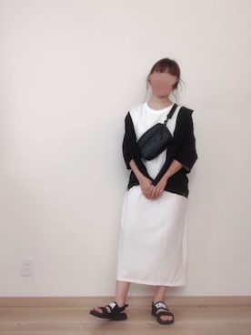 「Chaco closet（チャコ クローゼット）のバルーンスリーブ7分袖ポケット付きミニ裏毛Aラインスウェットワンピース（ワンピース）」を使った、名波  凪さん（レディース・157cm）の夏コーディネート