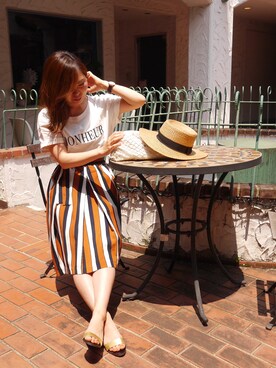 「H&M（エイチ・アンド・エム）のアイテム（ハット）」を使った、ma_chanさん（レディース・153cm）の夏コーディネート