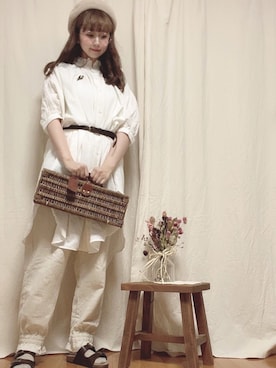 「アパレルスタッフ」｜「アイテム（ハンチング/ベレー帽）」を使った、はな𓃻さん（レディース・162cm）の夏コーディネート