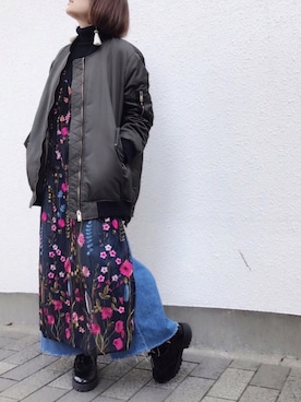 「シースルー」｜「アイテム（ミリタリージャケット）」を使った、ゆめさん（レディース・156cm）の冬コーディネート