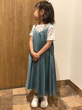 「アイテム（ジャンパースカート）」を使った、鈴たんさん（キッズ・110cm）の春コーディネート