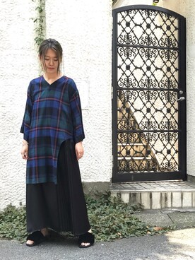 「JULIEN DAVID（ジュリエンデビッド）のアイテム（ワンピース/ドレス）」を使った、askaさん（レディース・155cm）の夏コーディネート