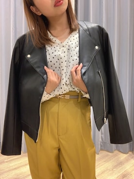 「Te chichi TERRASSE（テチチテラス）のアイテム（ライダースジャケット）」を使った、ばなおさん（レディース・142cm）の秋コーディネート