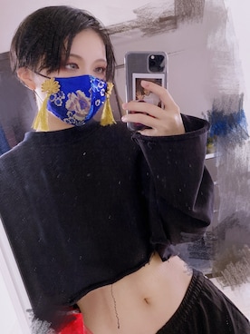 「部屋撮り」｜「アイテム（スウェット）」を使った、チバゲさん（レディース・148cm）の春コーディネート