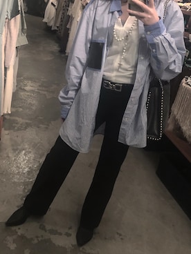 「スーツの青木のアイテム（スラックス、ブラック系）」を使った、nicoさん（レディース）の夏コーディネート