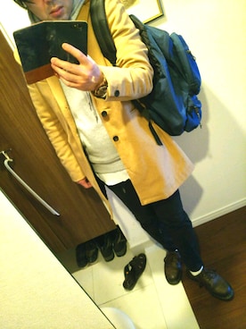 「improves（インプローブス）のアイテム（チェスターコート）」を使った、Jigenさん（メンズ・168cm）の春コーディネート