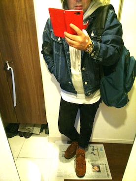 「UNIQLO（ユニクロ）のWOMEN ウルトラストレッチジーンズ（デニムパンツ）」を使った、Jigenさん（メンズ・168cm）の秋コーディネート