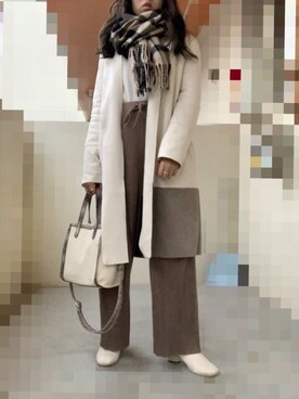 「w closet（ダブルクローゼット）のスクエアトゥブーツ（ブーツ）」を使った、ぽんさん（レディース・151cm）の冬コーディネート