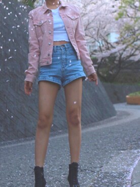 ライダースジャケット ピンク系 を使った ショートパンツ の人気ファッションコーディネート Wear