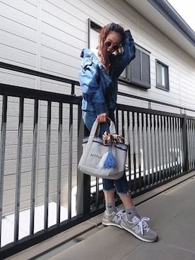 「Ungrid（アングリッド）のインディゴフレイドヘムストスリ（デニムパンツ）」を使った、ena... ◡̈ ⋆♬*さん（レディース・167cm）の春コーディネート