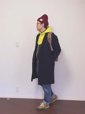 「無地党」｜「アイテム（ナイロンジャケット）」を使った、 hinaさん（メンズ・170cm）の冬コーディネート