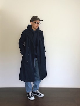 「アイテム（パーカー、ブルー系）」を使った、 hinaさん（メンズ・170cm）の冬コーディネート