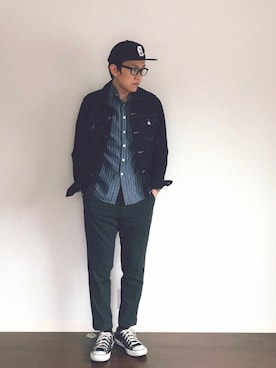 「無地党」｜「アイテム（デニムジャケット）」を使った、 hinaさん（メンズ・170cm）の春コーディネート