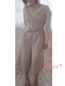 「ピンクベージュ」｜「アイテム（オールインワン・サロペット）」を使った、pukoshopさん（レディース・164cm）の冬コーディネート