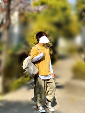 「アイテム（バックパック/リュック、ホワイト系）」を使った、大学生　【相互フォロー】さん（メンズ・165cm）の春コーディネート