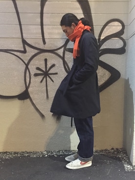 「Engineered Garments（エンジニアードガーメンツ）のアイテム（ステンカラーコート）」を使った、どき しょうたさん（メンズ・180cm）の冬コーディネート