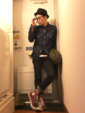「アイテム（ハット）」を使った、Mutsumi Iwasakiさん（メンズ・170cm）の秋コーディネート