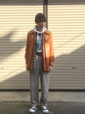 「Abercrombie&Fitch（アバークロンビーアンドフィッチ）のアイテム（ライダースジャケット）」を使った、ゆーすけさん（メンズ・172cm）の冬コーディネート