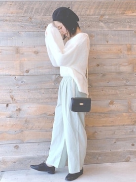 「ゆるニット」｜「アイテム（ハンチング/ベレー帽）」を使った、Ami◡̈さん（レディース・163cm）の秋コーディネート